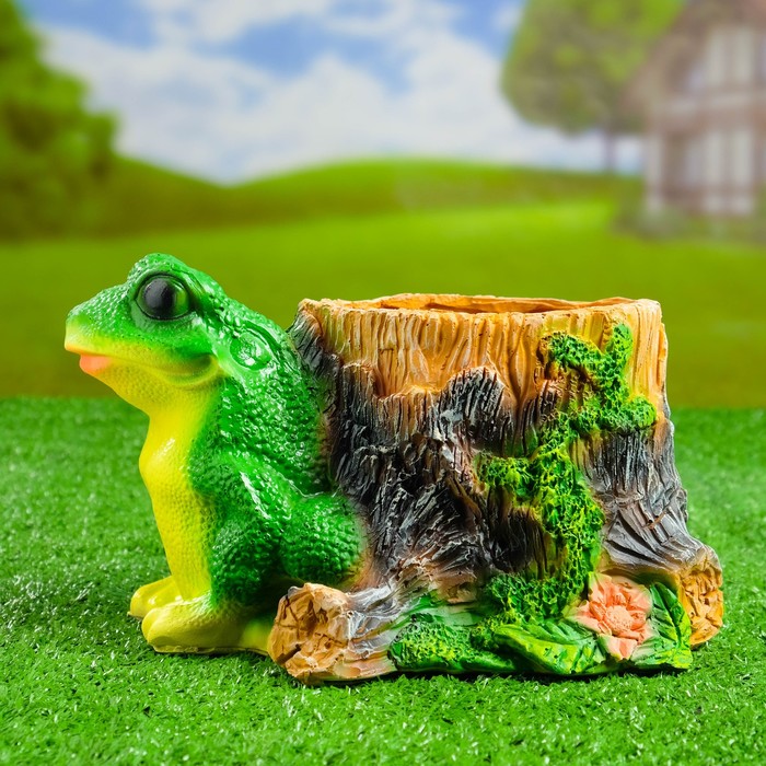 Фигурное кашпо "Пень с лягушкой" рисунок