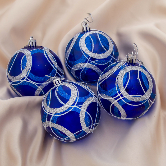 Новогодние шары прозрачные "Синие круги" (набор 4 шт.)