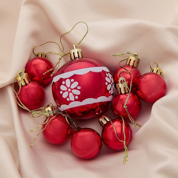 Новогодние шары "Цветочки" (набор 9 шт., микс)