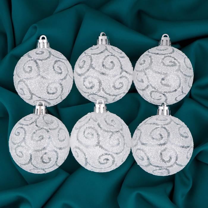 Новогодние шары "Волшебство" (набор 6 шт.), белые узоры