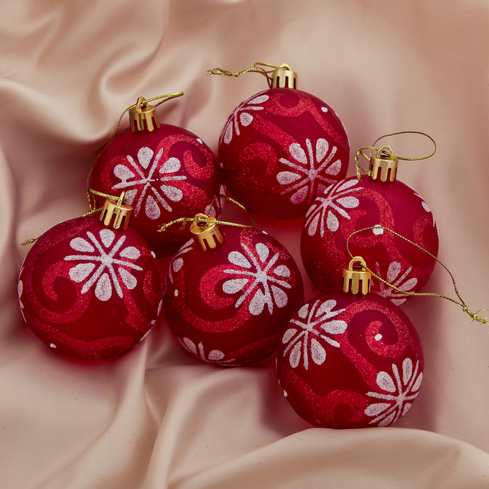 Новогодние шары "Белый цветок" (набор 6 шт.)