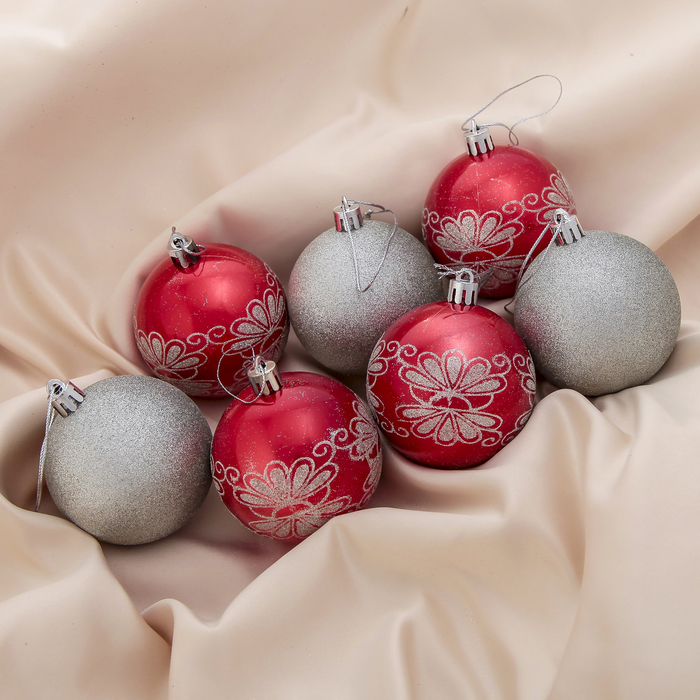 Новогодние шары "Мираж" красно-серебряные (набор 7 шт.)
