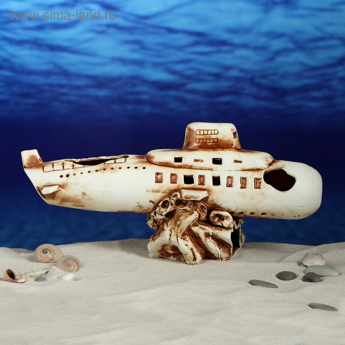 фото Декорация для аквариума "подводная лодка", 11х38х17 см керамика ручной работы