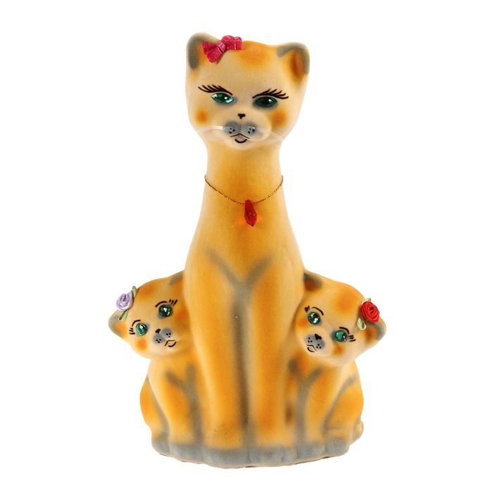 Копилка "Кошка с котятами" флок, жёлтая