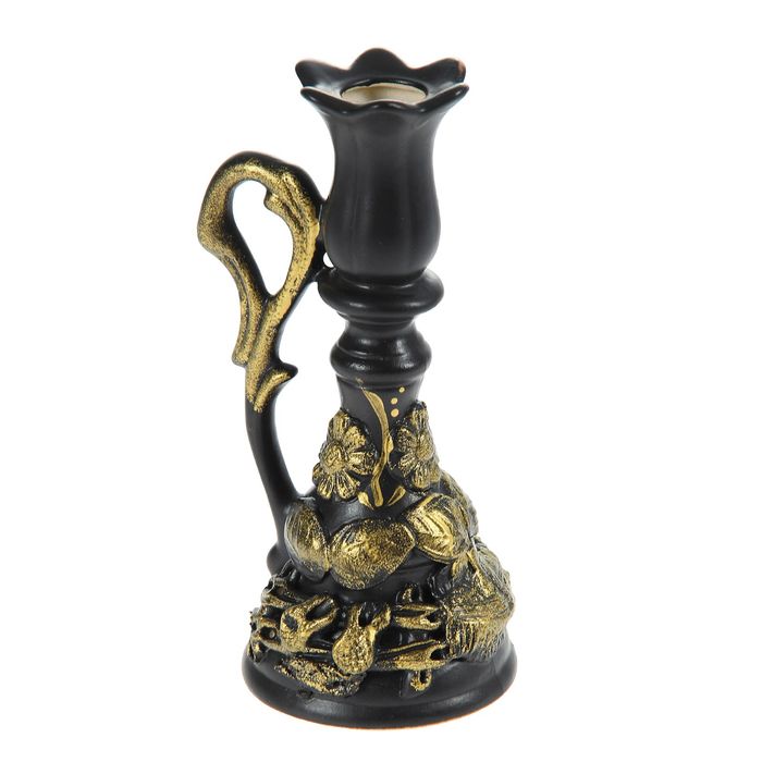 Подсвечник "Сад" одинарный/, чёрная глазурь, золото