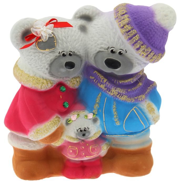 Копилка "Семья мишек" флок, серая