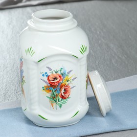 

Ёмкость для сыпучих "Классика", белая, цветы, 1.4 л, деколь микс