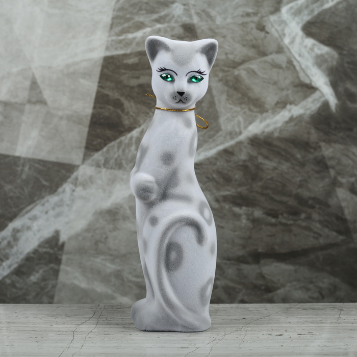 Копилка "Багирка с лапкой" флок, серый горошек