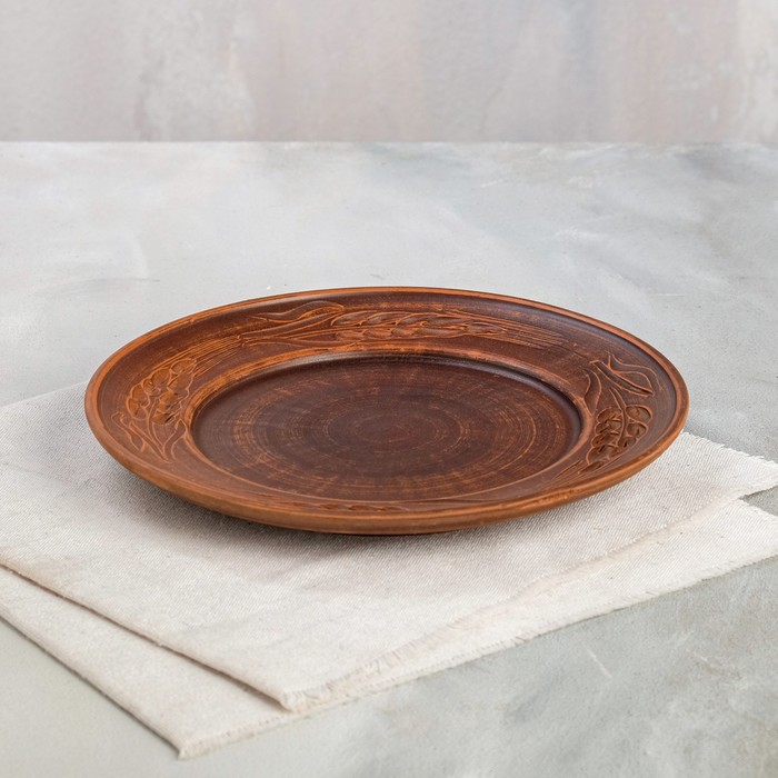 фото Тарелка "лана" декор, красная глина, 21,5 см