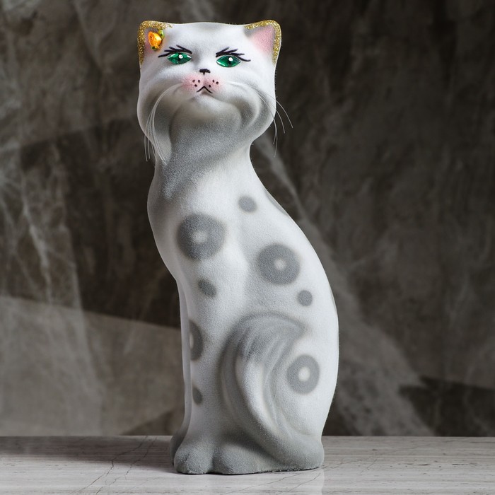 Копилка "Кошка Матильда" малая, флок, серая, микс