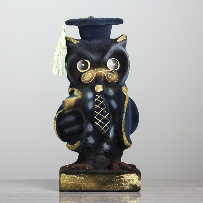 Копилка "Сова с книгой" флок, чёрная