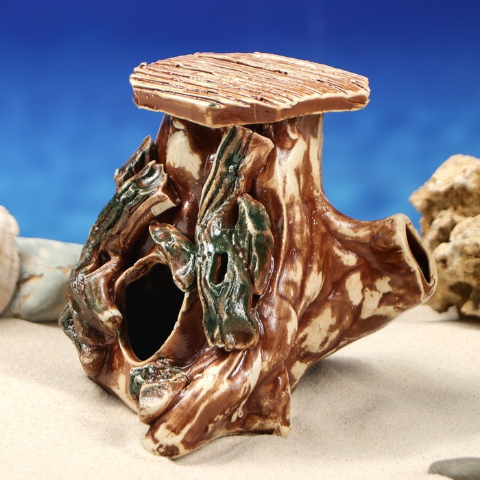 Декорации для аквариума "Черепашник на скале" микс