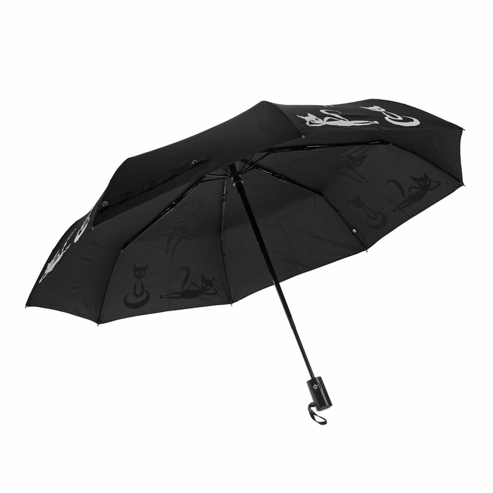 Зонт автоматический "Тайные знаки, кошки", R=51см, с проявляющимся рисунком, цвет чёрный