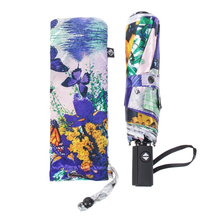 Зонт автоматический "Пробуждение, бабочки и цветы", R=51см, разноцветный