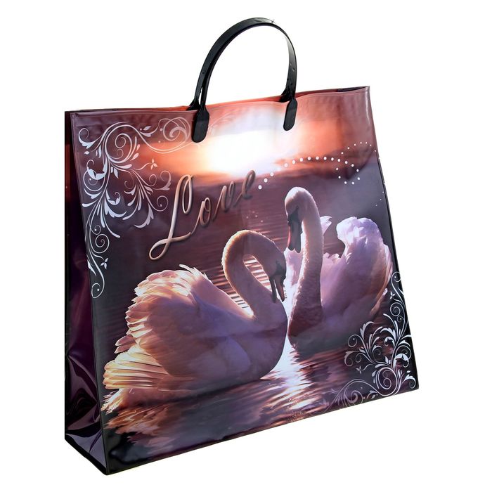 Пакет &quot;Лебеди&quot; мягкий пластик, объемный, 40х33 см, 160 мкм