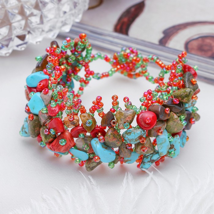 Браслет-плетенка "Самоцвет" крошка, бисер