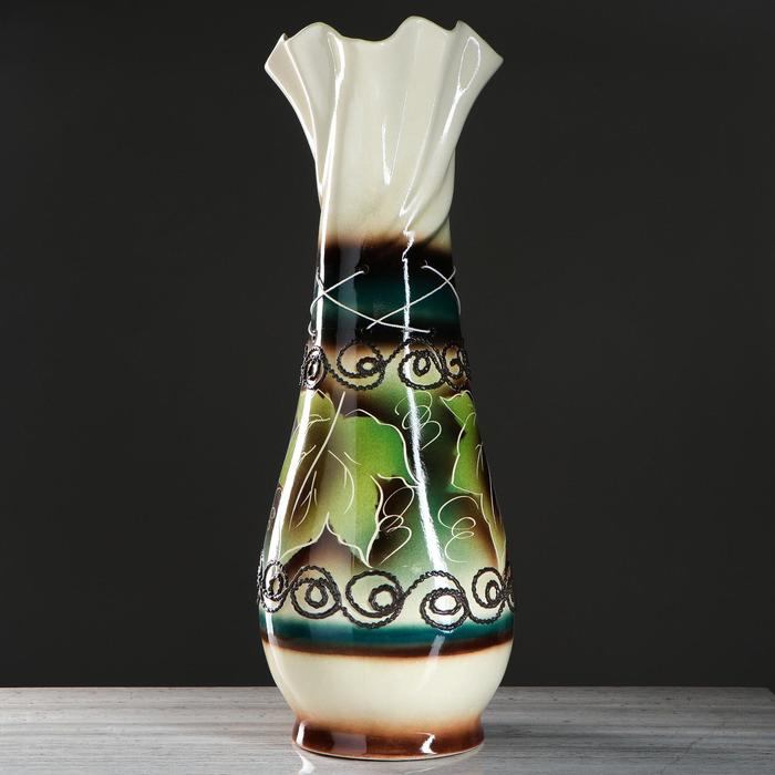 Ваза напольная "Вьюн" кленовый лист, лепка, глазурь, коричневая