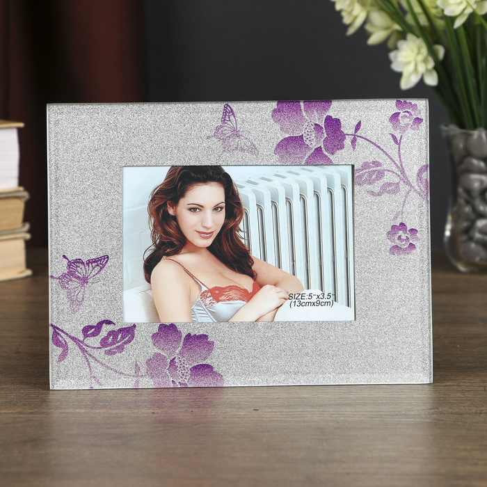 Фоторамка "Фиолетовые цветы" серебристая 9х13 см