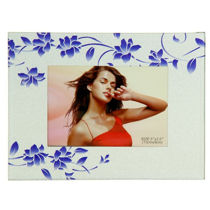 Фоторамка "Синие цветы" серебристая 9х13 см