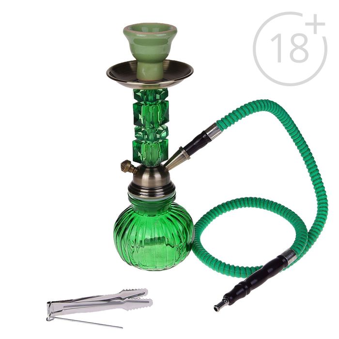 Кальян Emeraude, 21 см, 1 трубка, колба-тыква зелёная, шахта под бронзу
