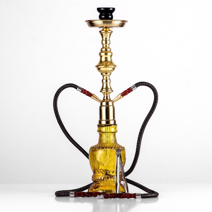 Кальян "Цедра лимона", 58 см, 2 трубки, колба-ваза жёлтая, шахта под золото