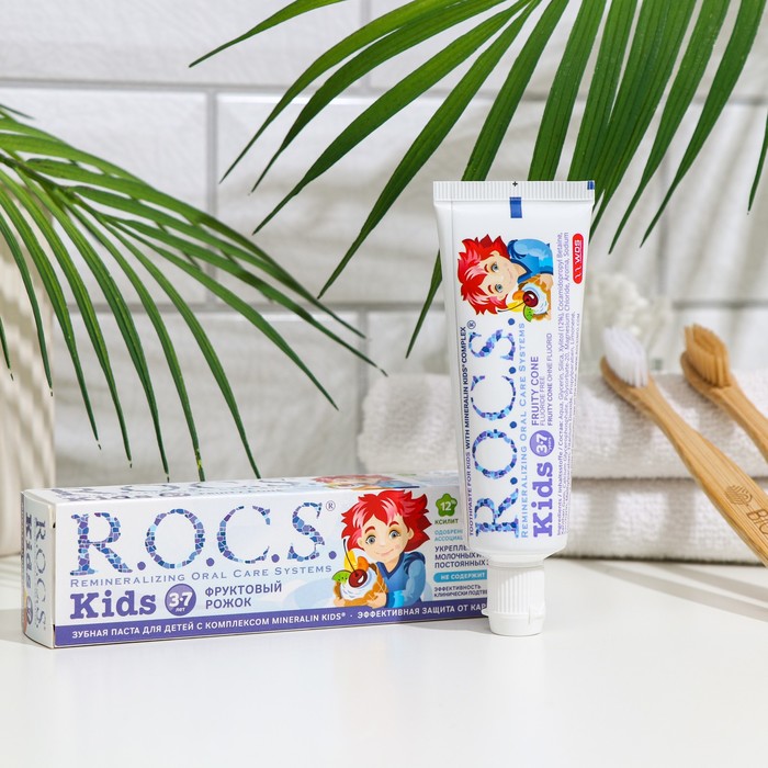 Зубная паста R.O.C.S. для детей, фруктовый рожок, без фтора, 45 г зубная паста r o c s для детей фруктовый рожок без фтора 45 г