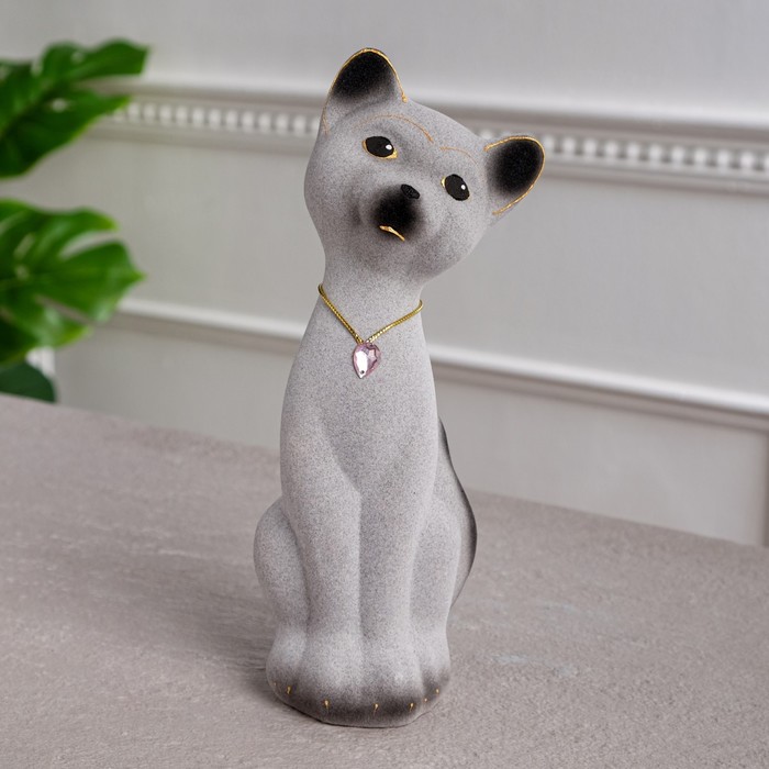 Копилка "Кот Матвей" малая, флок, серая