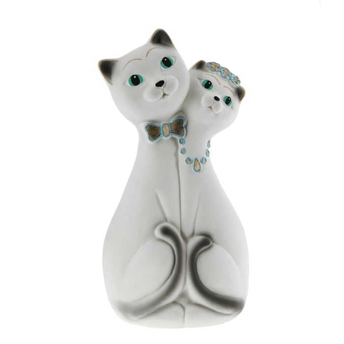 Копилка "Влюбленная пара" большая, флок, белая, голубая декор