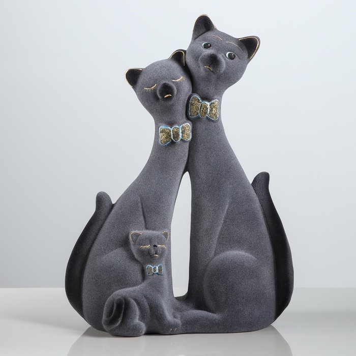 Копилка "Семья котиков" большая, флок, серая