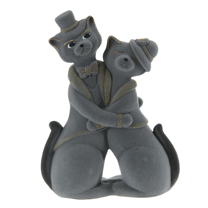 Копилка "Коты, танцующие танго" флок, серая