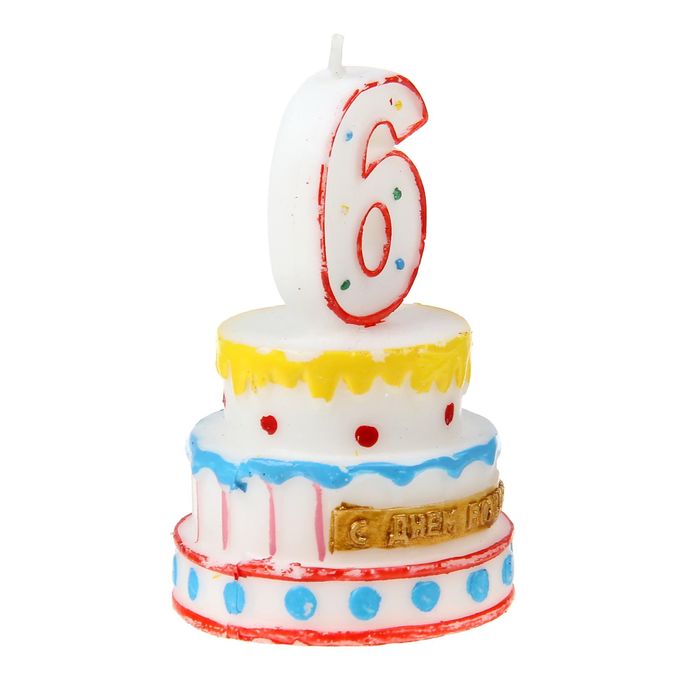 Свеча-цифра в форме торта "6"