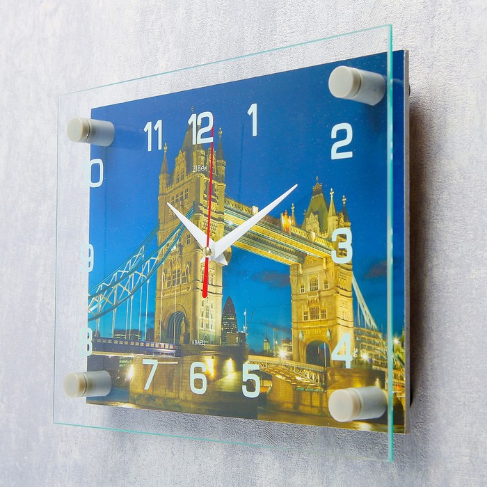 Часы настенные прямоугольные "Тауэрский мост ночью"20х26 см
