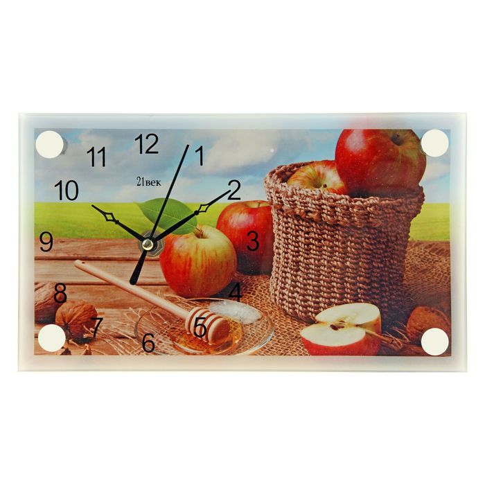 Часы настольные прямоугольные "Яблоки в корзине" 13х23 см микс