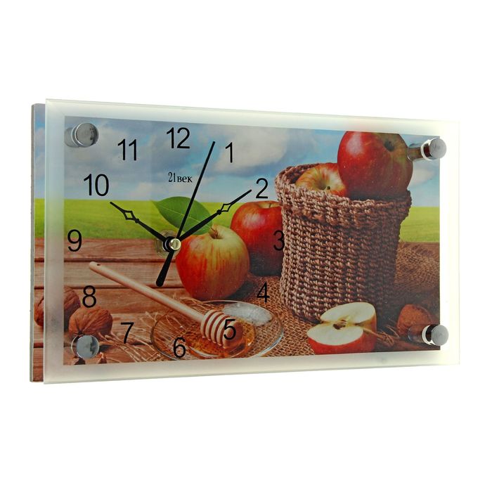 Часы настольные прямоугольные "Яблоки в корзине" 13х23 см микс