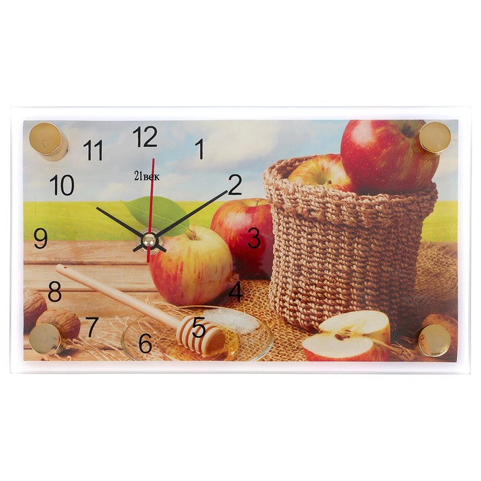 Часы настольные прямоугольные "Яблоки в корзине" 13х23 см микс