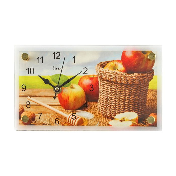 Часы настольные прямоугольные "Яблоки в корзине" 13х23 см микс