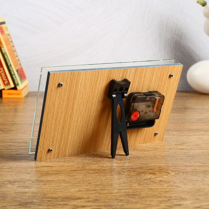 Часы настольные прямоугольные "Розовые цветы" 13х23 см микс