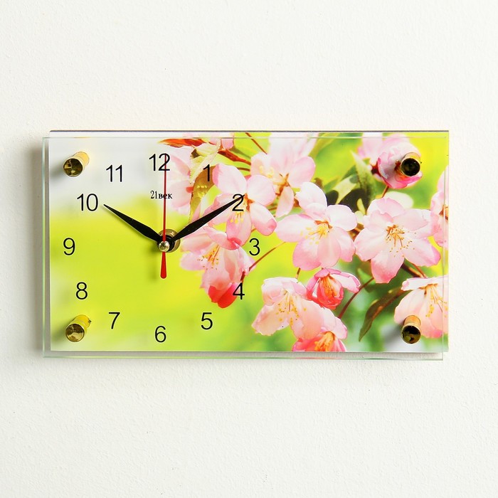 Часы настольные прямоугольные "Розовые цветы" 13х23 см микс