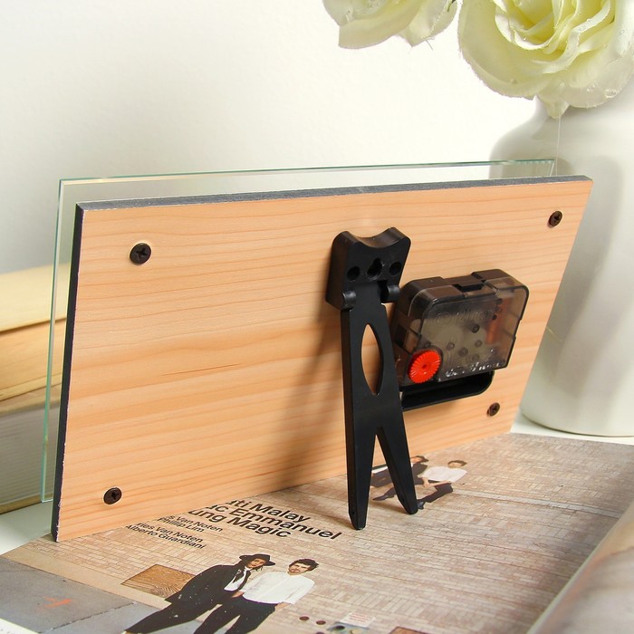 Часы настольные прямоугольные "Розовые цветы" 13х23 см микс