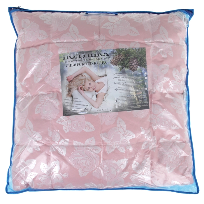 Подушка стеганная "БАЙКАЛЬСКАЯ" с пленкой кедрового ореха, размер 70х70 см, лузга гречихи