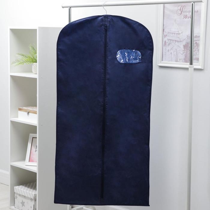 фото Чехол для одежды с окном 60×120 см, спанбонд, цвет синий