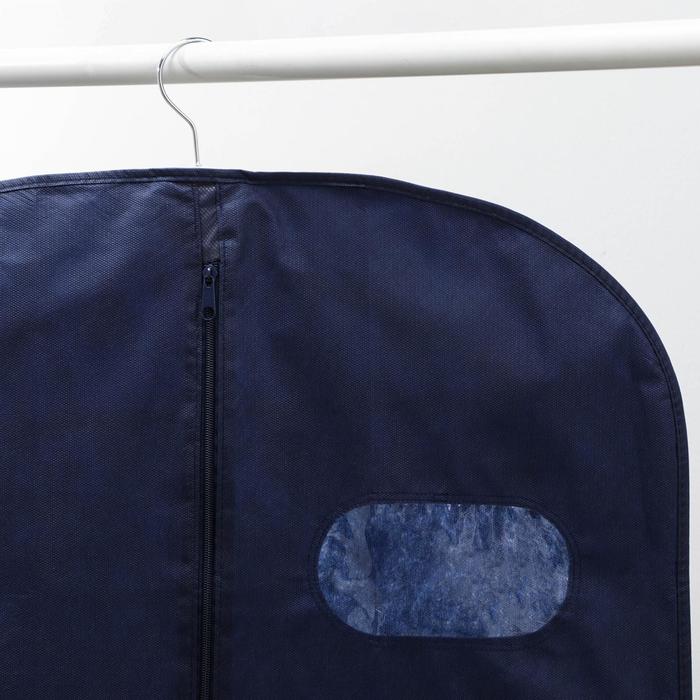 фото Чехол для одежды с окном, 60×100 см, спанбонд, цвет синий