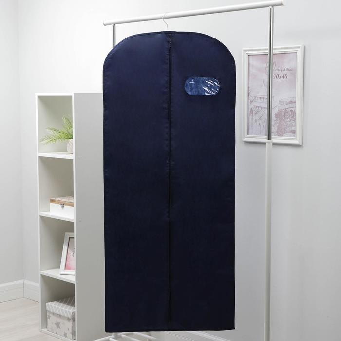 фото Чехол для одежды с окном 60×140 см, спанбонд, цвет синий