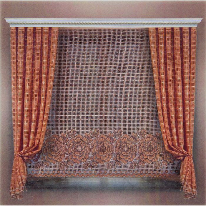 Комплект штор со шторной лентой: шторы- ширина 200 см, высота 160 см, тюль- ширина 155 см, высота 180 см