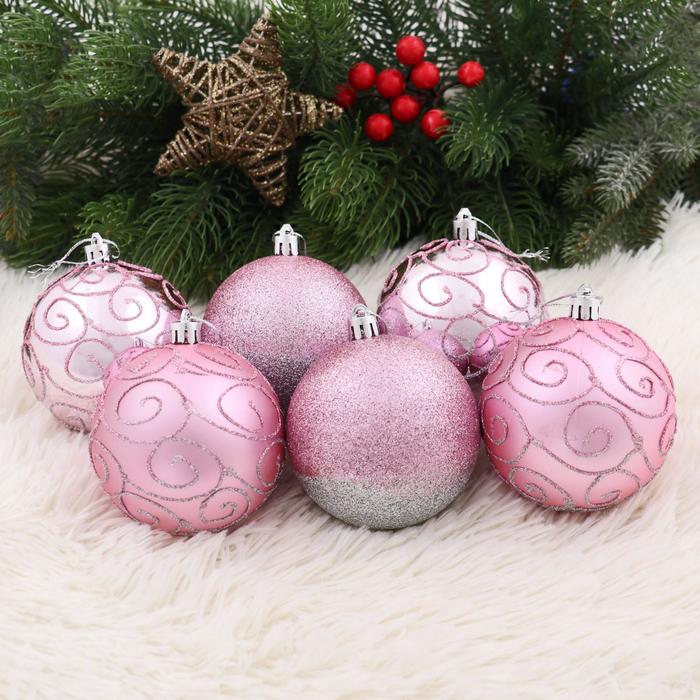 Новогодние шары "Розовая лагуна" (набор 6 шт.)