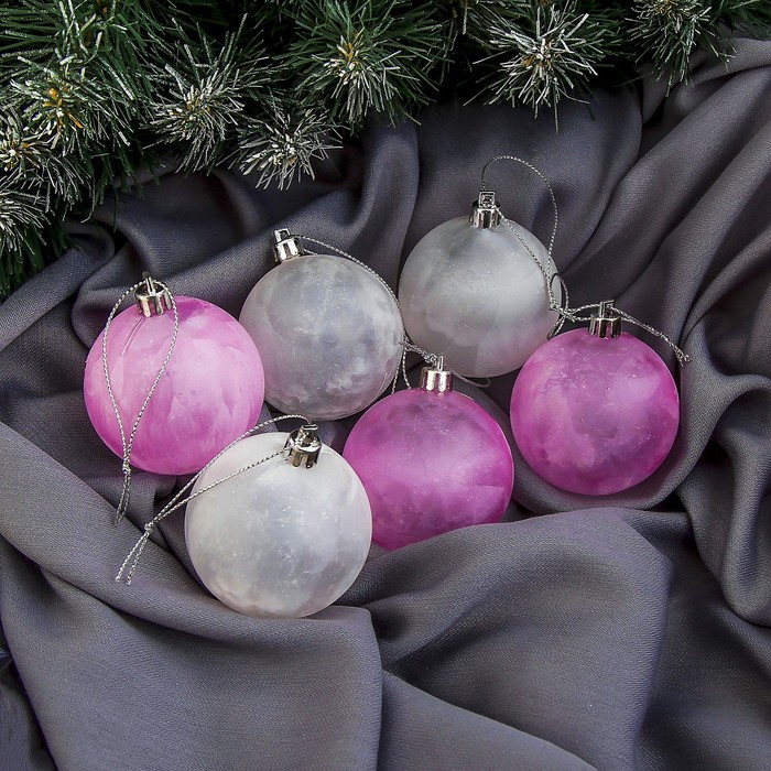 Новогодние шары "Бело-розовый туман" (набор 6 шт.)