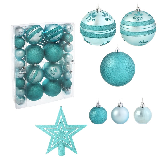 Ёлочные украшения "Бирюзовая утончённость" (набор 41 шт.)