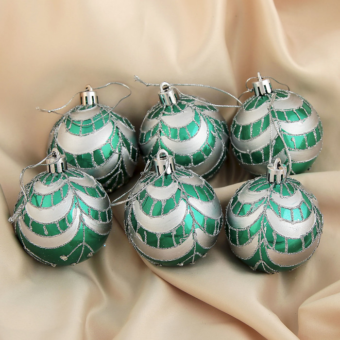 Новогодние шары "Изумрудный мираж с узором" (набор 6 шт.)