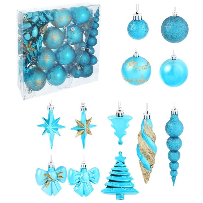 Новогодние шары "Бирюзовая зима" (набор 35 шт.)
