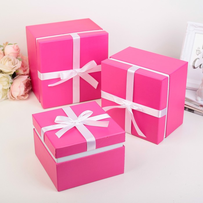 Набор коробок 3в1 "Стиль", малиновый, 20 х 20 х 15 х 16 х 16 х 11 см